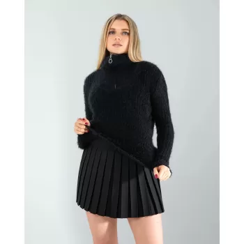 Siyah Fermuarlı Sakal Triko