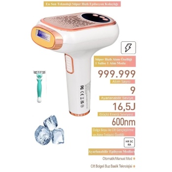 Bright Elegance BE-9077F Ultra Hızlı Profesyonel Lazer 999.999 Atım Otomatik/Manuel Mod Buz Başlık