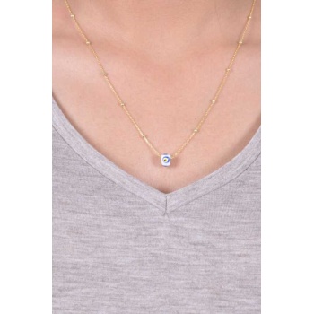 Kadın Beyaz Nazar Boncuklu Altın Kaplama Top Zincirli Kolye  MGD2020905E