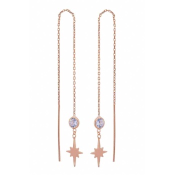 Zincirli Kutup Yıldızı Küpe - 925 Ayar Gümüş Üzeri Rose Kaplama