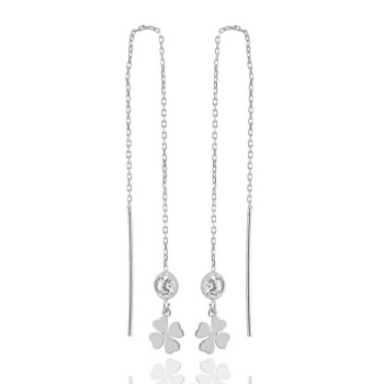 Zincirli Yonca Küpe - 925 Ayar Gümüş Küpe