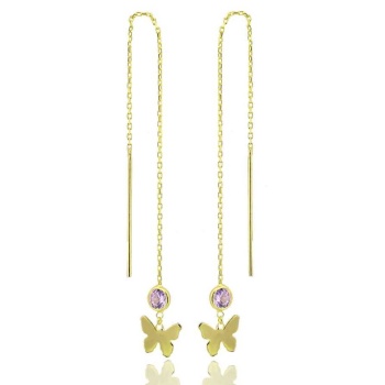 Zincirli Kelebek Küpe 925 Ayar Gümüş Üzeri Altın Kaplama