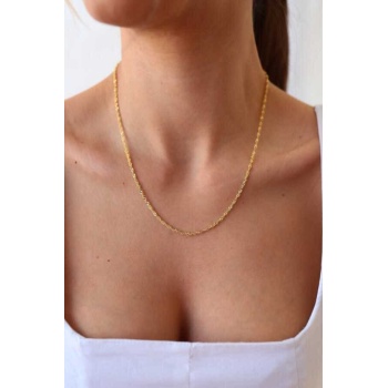 Kadın Gümüş Altın Renkli Singapur Modeli 45 Cm Zincir Kolye