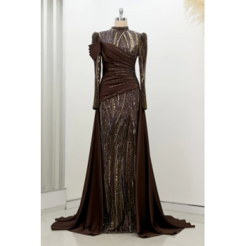 Boncuk Detay Kuyruklu Hailey Abiye - Kahve