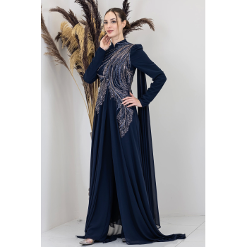 Işıltılı Motif İşlemeli Elif Tulum - Lacivert