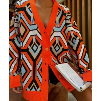 Özel Tasarım Turuncu Çelik Örgü Triko Kadın Hırka