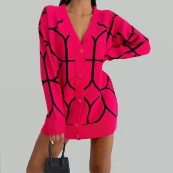 Pembe Çelik Örgü Triko Kadın Hırka