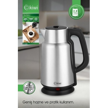 Kiwi KK-3334 Su Isıtıcı | 2.2L Paslanmaz Çelik, 360° Kablosuz, Gizli Rezistans