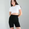 Siyah Fitilli Push Up Toparlayıcı Biker Spor Tayt