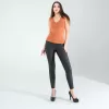 Kahve Merdiven Yaka Kalın Askı Crop Bluz
