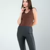 Acı Kahve Merdiven Yaka Kalın Askı Crop Bluz