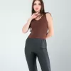 Acı Kahve Merdiven Yaka Kalın Askı Crop Bluz