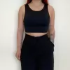 Siyah Kalın Askılı Scuba Kumaş Crop