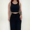 Siyah Kalın Askılı Scuba Kumaş Crop