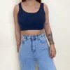 İndigo Kalın Askılı Fitilli Crop