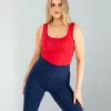 Kırmızı Kare Yaka Basic Bluz