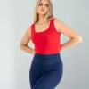 Kırmızı Kare Yaka Basic Bluz