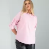 Yarım Düğme Pembe Çizgili Beyaz Gömlek
