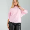 Yarım Düğme Pembe Çizgili Beyaz Gömlek