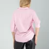 Yarım Düğme Pembe Çizgili Beyaz Gömlek