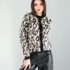 Camel Leopar Desen Sakal Triko Hırka