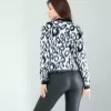 Siyah Beyaz Leopar Desen Sakal Triko Hırka