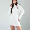 Beyaz Mini Triko Elbise