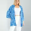 Çiçek Desen Mavi Kimono