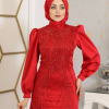 Boncuk Detaylı Masal Abiye Kırmızı