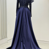 Omuz Detaylı Saten Elegance Abiye - Lacivert