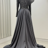 Omuz Detaylı Saten Elegance Abiye - Gri
