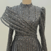 Omuz Detaylı Saten Elegance Abiye - Gri