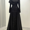 Omuz Detaylı Saten Elegance Abiye - Siyah