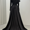 Omuz Detaylı Saten Elegance Abiye - Siyah