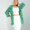 Çiçek Desen Yeşil Kimono