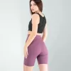 Lila Fitilli Push Up Toparlayıcı Biker Spor Tayt