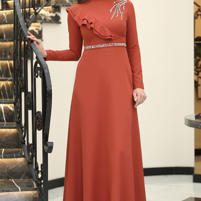 Elif Taşlı Elbise Kiremit