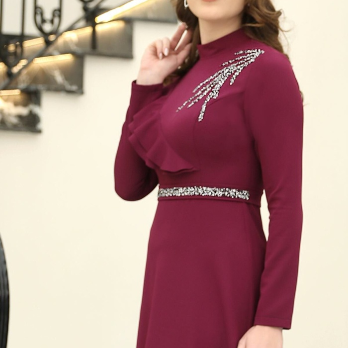 Elif Taşlı Elbise Mürdüm
