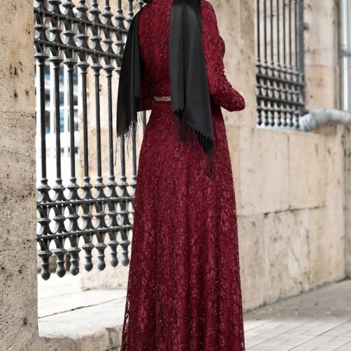 İPEK ELBİSE BORDO