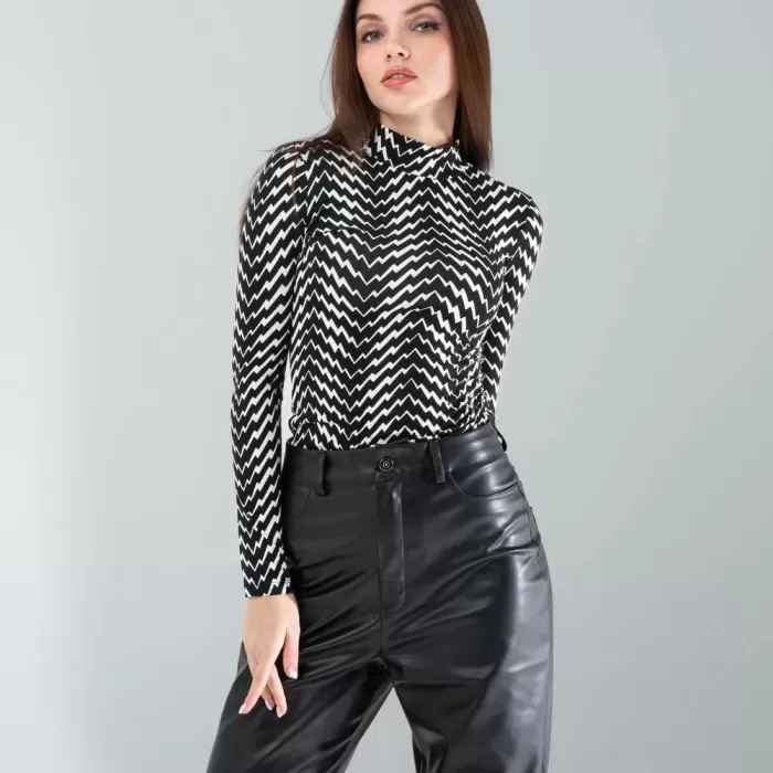 Geometrik Desen Uzun Kollu Body