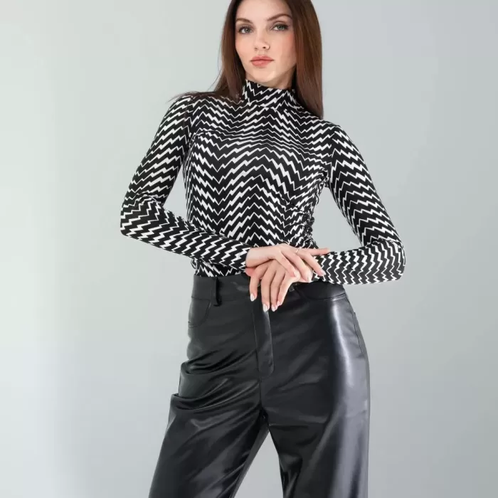 Geometrik Desen Uzun Kollu Body