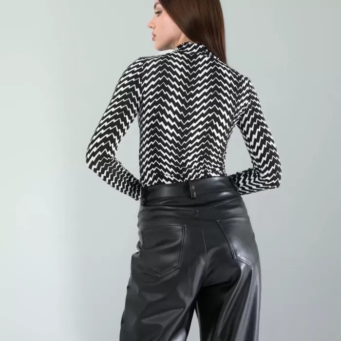 Geometrik Desen Uzun Kollu Body