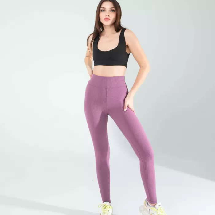 Lila Fitilli Push Up Toparlayıcı Spor Tayt