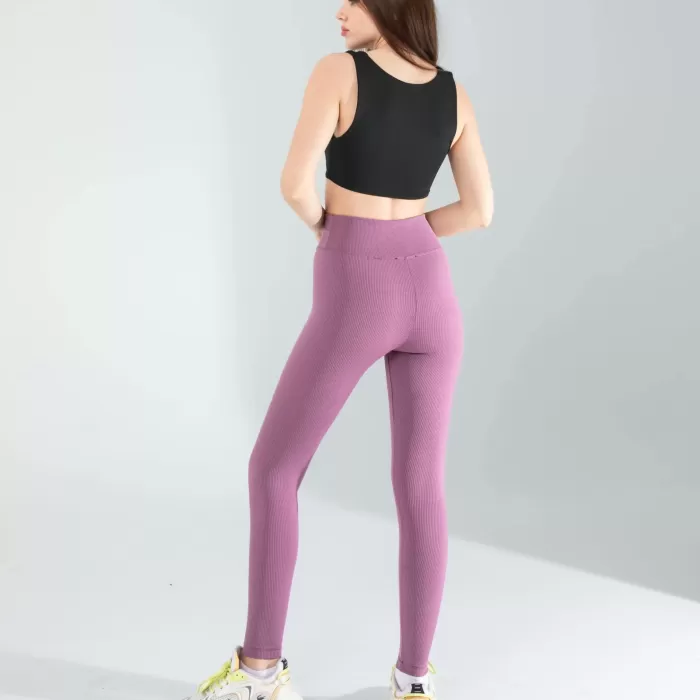 Lila Fitilli Push Up Toparlayıcı Spor Tayt