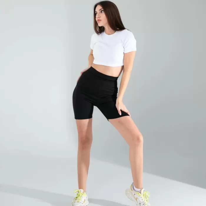 Siyah Fitilli Push Up Toparlayıcı Biker Spor Tayt