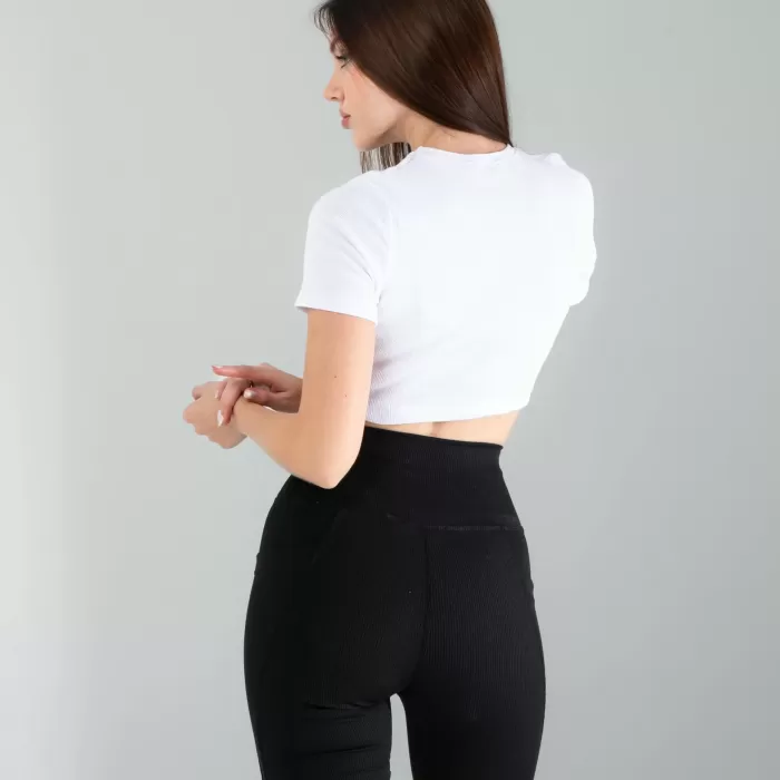 Siyah Fitilli Push Up Toparlayıcı Biker Spor Tayt