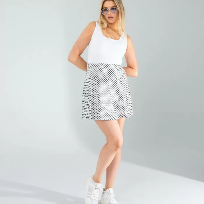 Beyaz Mini Puantiye Desenli Şort Etek