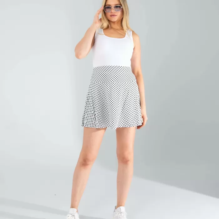 Beyaz Mini Puantiye Desenli Şort Etek