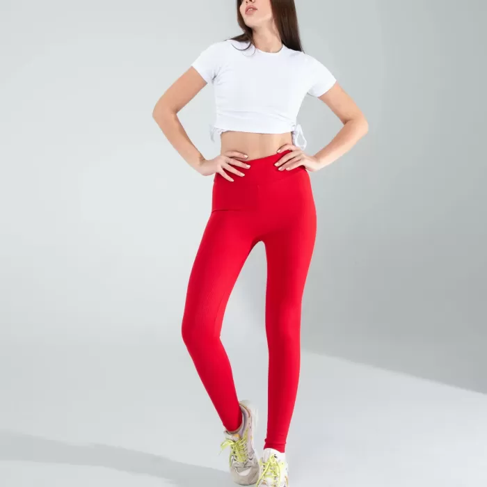 Kırmızı Fitilli Push Up Toparlayıcı Spor Tayt