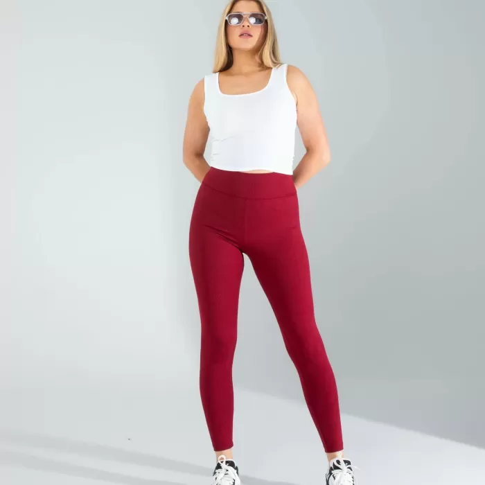 Bordo Fitilli Push Up Toparlayıcı Spor Tayt